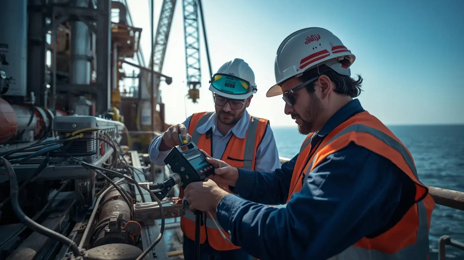Engineering crew working on offshore equipment
