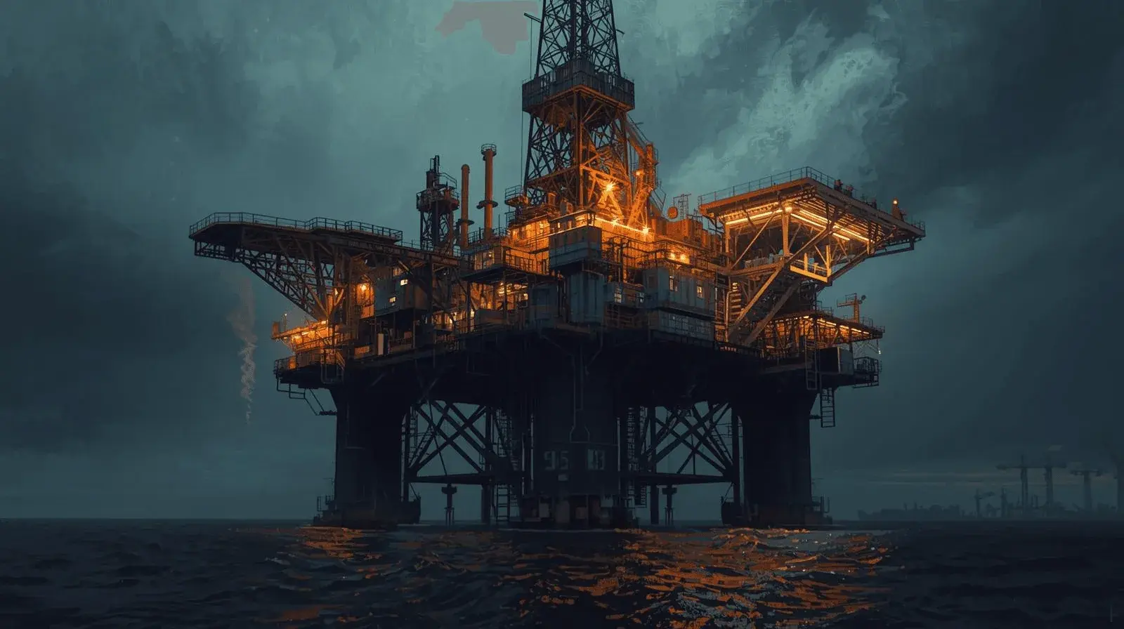 Offshore oil and gas platform at sea